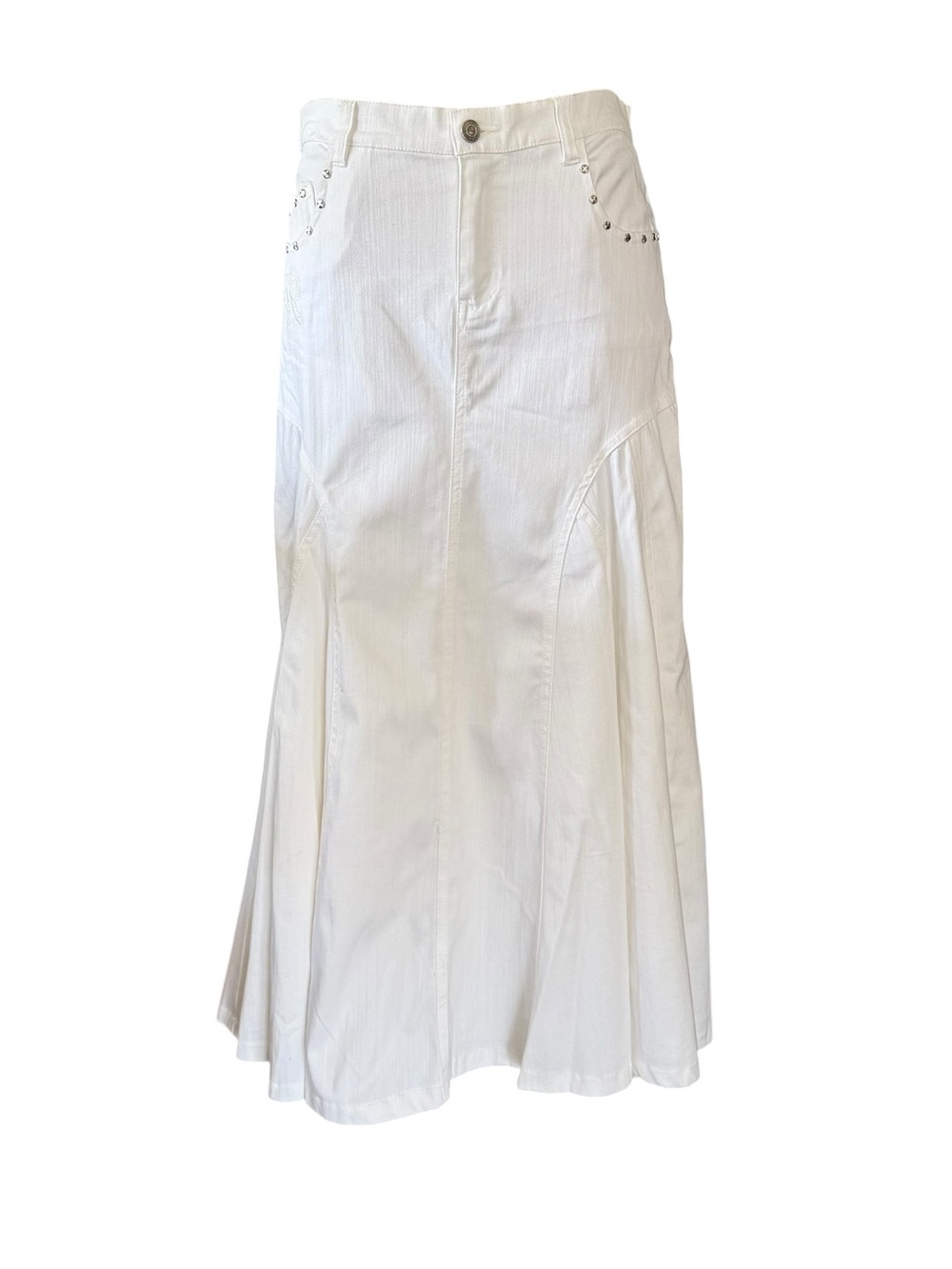 Western Boho Whimsy Maxi Skirt Pleated Flared Hem Festival Stud Trim Womens M